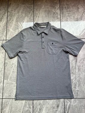Travis Mathew Mens Grey Chest Pocket PimaCotton S/S Performance Golf Logo Polo L